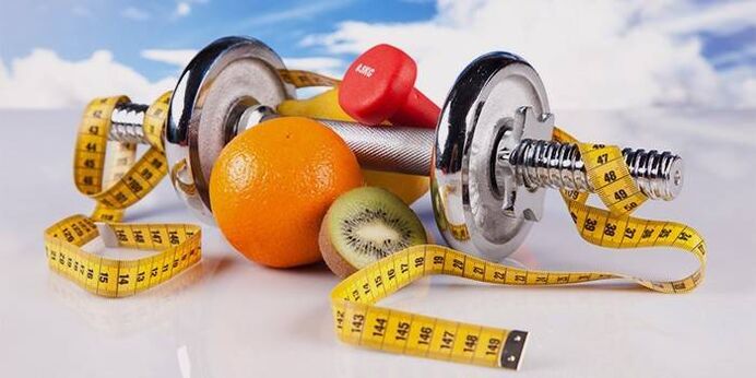 Frutas y equipo para bajar de peso